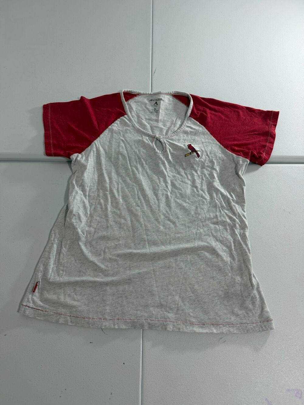 St Louis Cardinals Antigua Womens XL Henley Shirt Gray Red Baseball